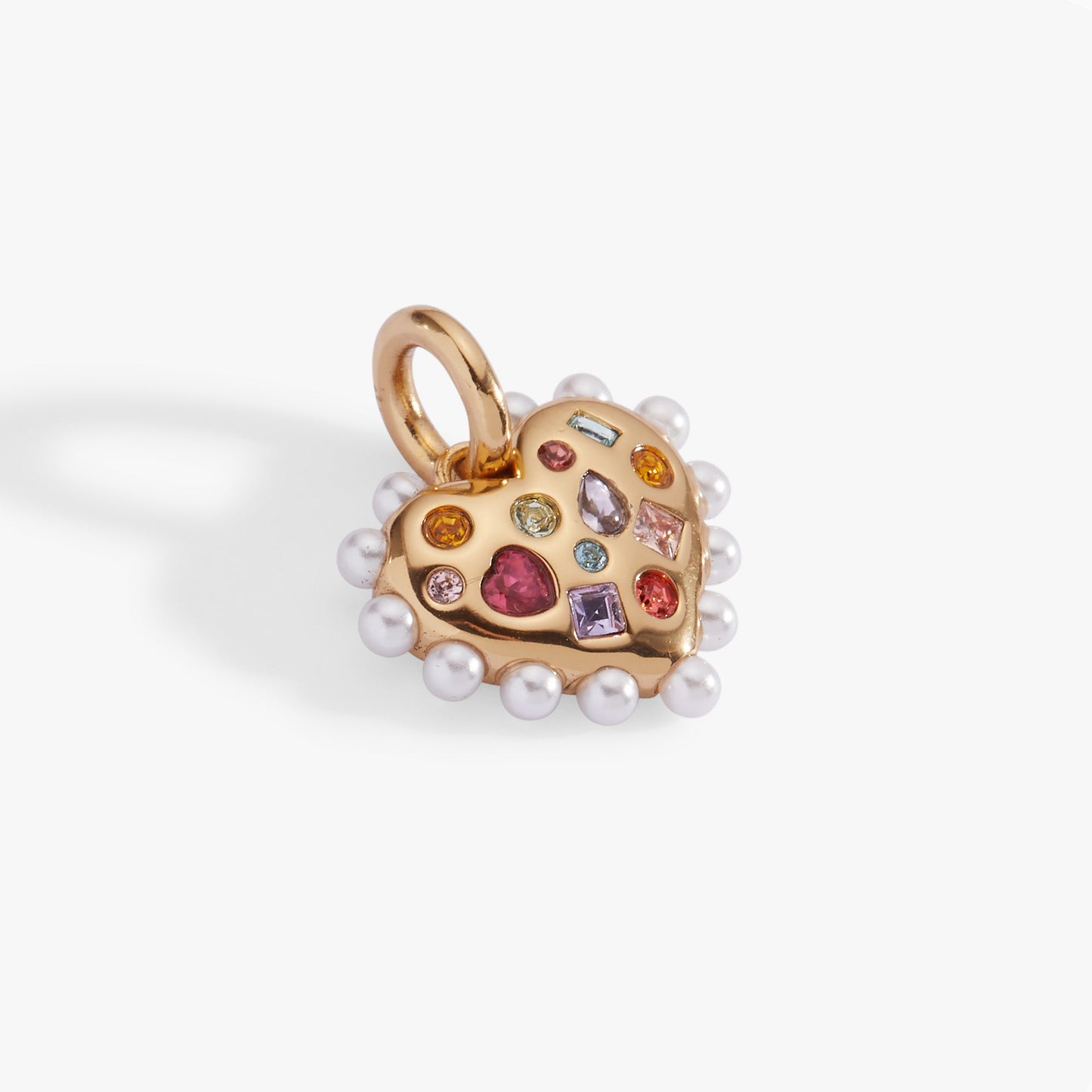 Puffy Heart Gemstone And Pearl Charm
