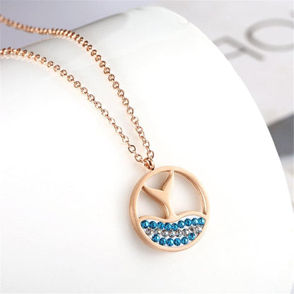 Blue Cubic Zirconia & Rose Goldtone Tail Pendant Necklace