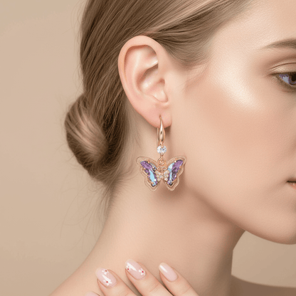 Purple Crystal & Cubic Zirconia Goldtone Butterfly Hook Earrings