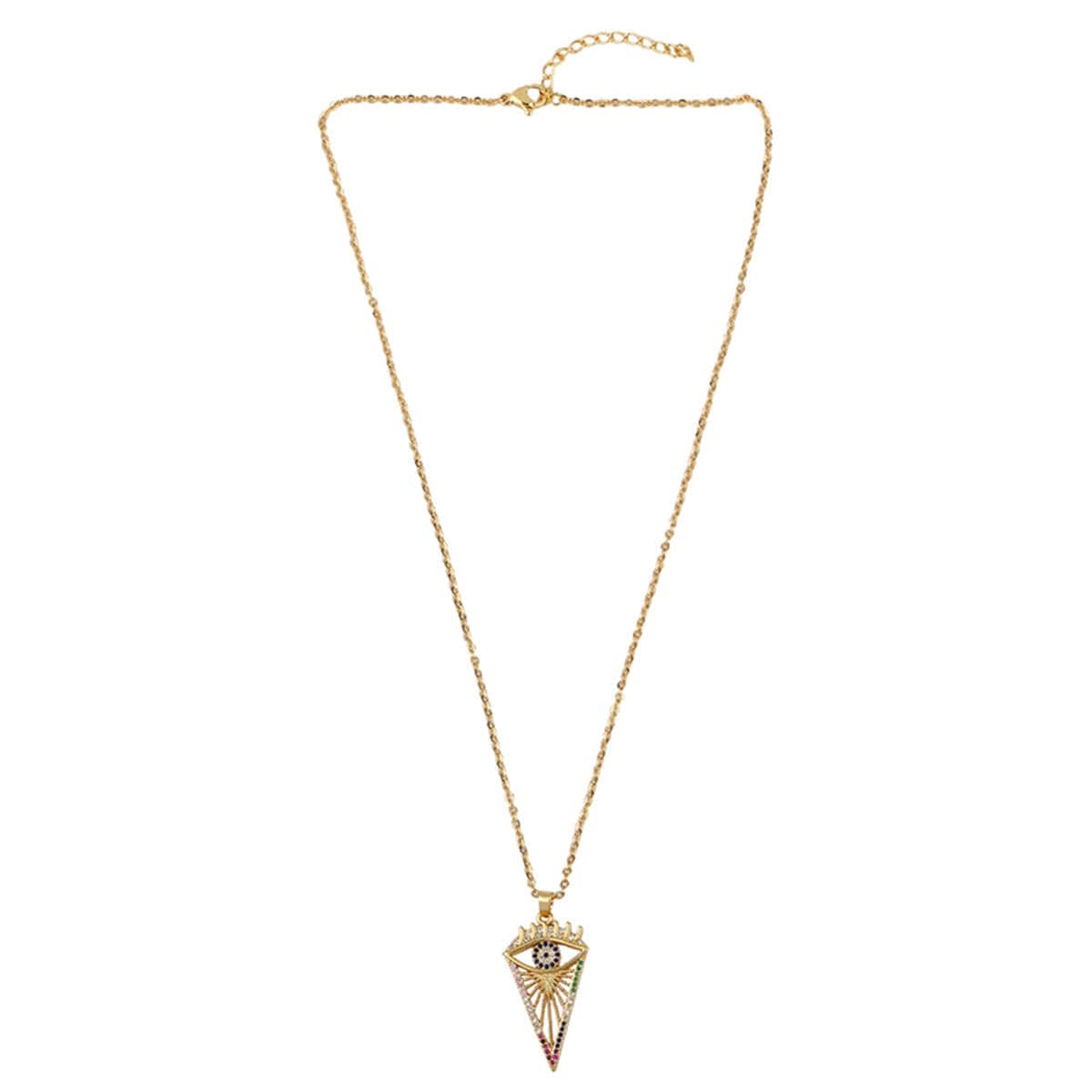 Cubic Zirconia & Goldtone Evil Eye Triangle Pendant Necklace