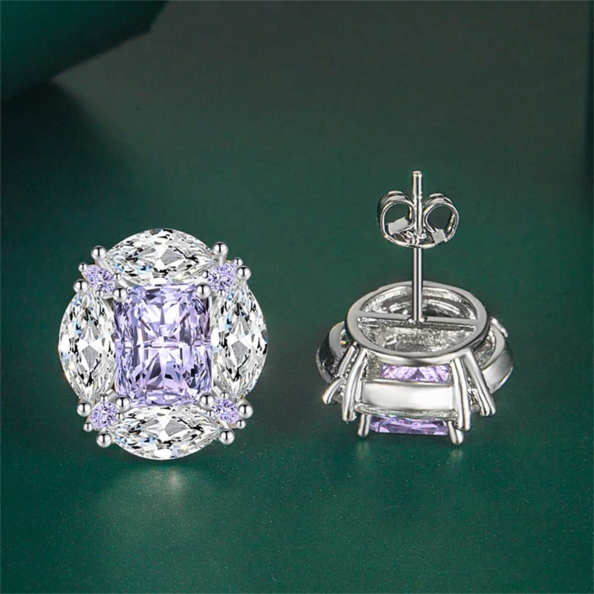 Purple Radiant & Marquise Crystal Silvertone Oval Stud Earrings