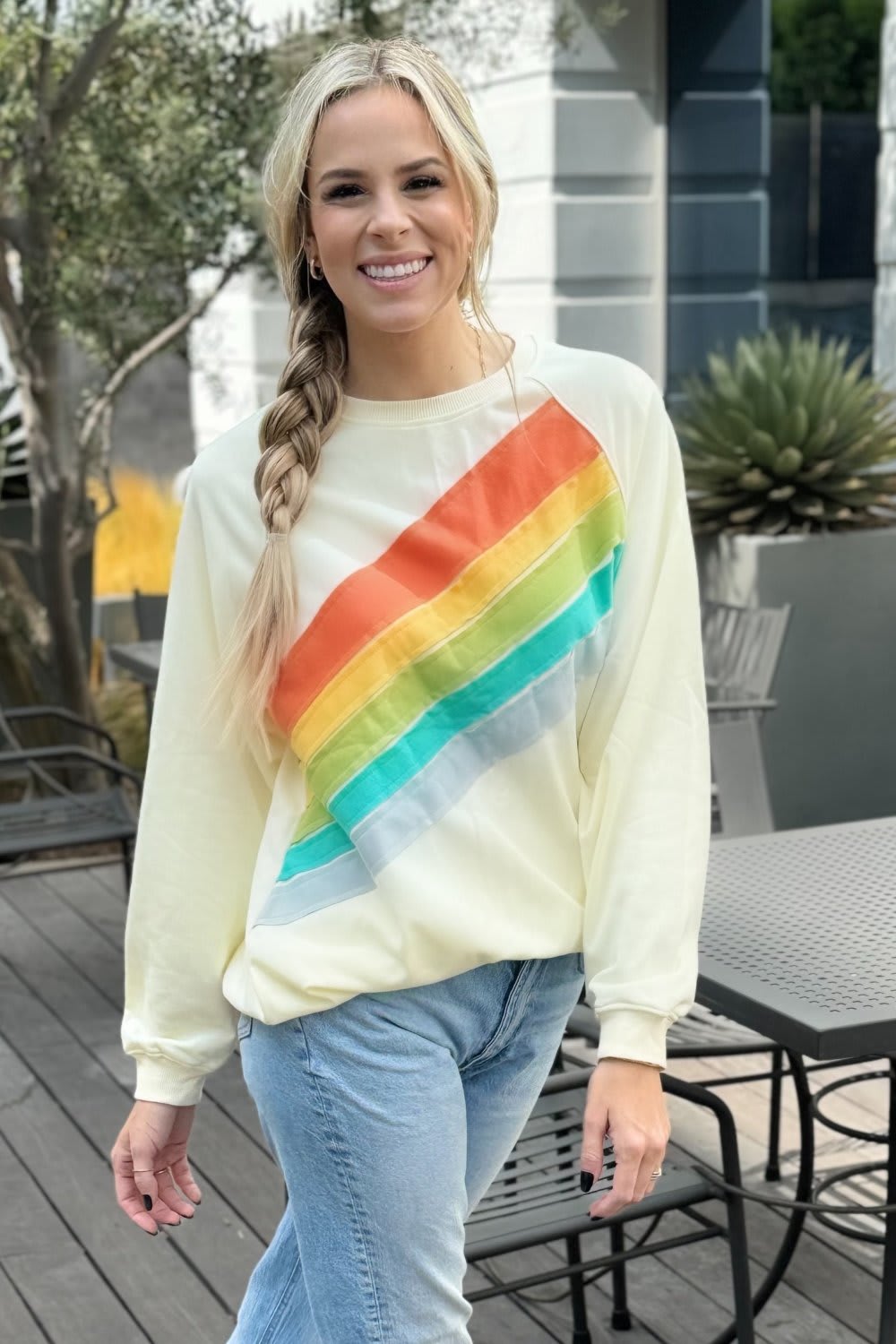 Penelope Striped Pullover Sweatshirt - Apricot / M - 8/10