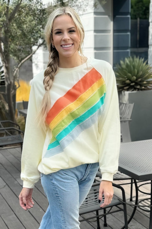 Penelope Striped Pullover Sweatshirt - Apricot / M - 8/10