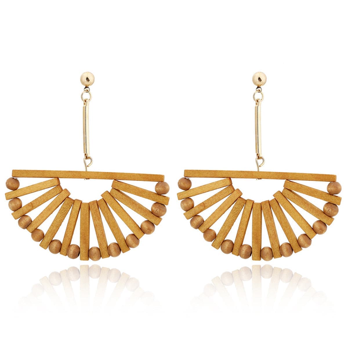 Wood & Goldtone Half-Circle Beaded Drop Earrings