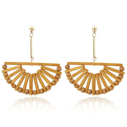 Wood & Goldtone Half-Circle Beaded Drop Earrings