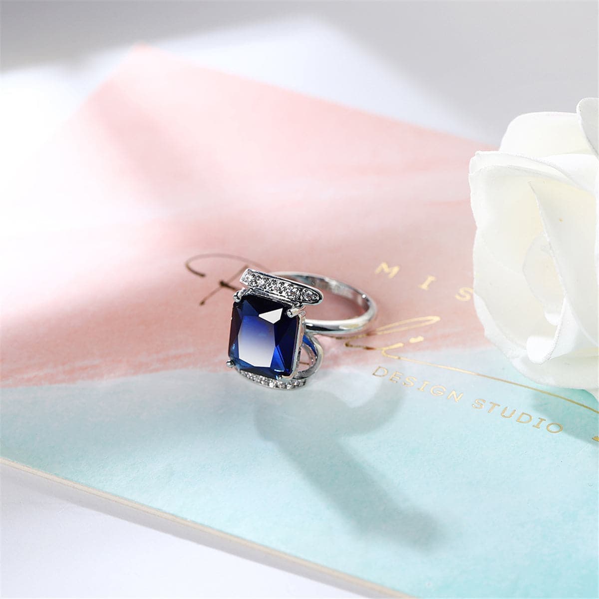 Navy Crystal & Cubic Zirconia Princess-Cut Ring-3