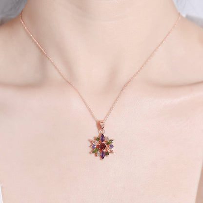 Jewel-tone Cubic Zirconia & Rose Goldtone Geo Necklace