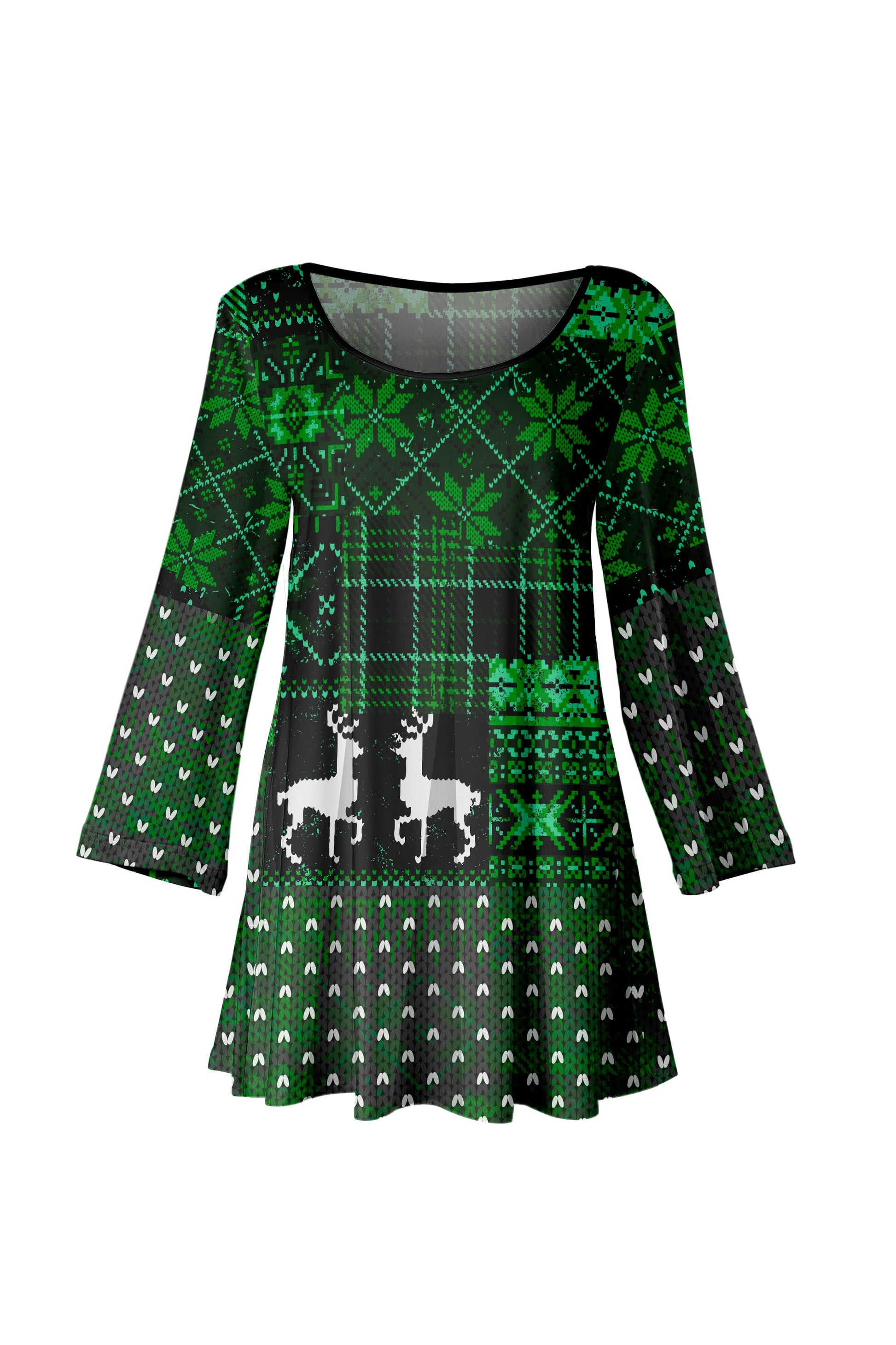 Lily by Firmiana Women's Bracelet Length Tunic with Round Neckline Green and White Plaid Christmas Sweater Print Green and White Plaid Christmas Lily by Firmiana Women's Bracelet Length Tunic with Round Neckline Green and White Plaid Christmas Sweater Print Green and White Plaid Christmas