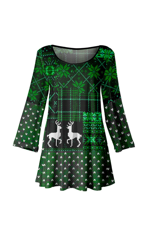 Green and White Plaid Christmas Sweater Print-