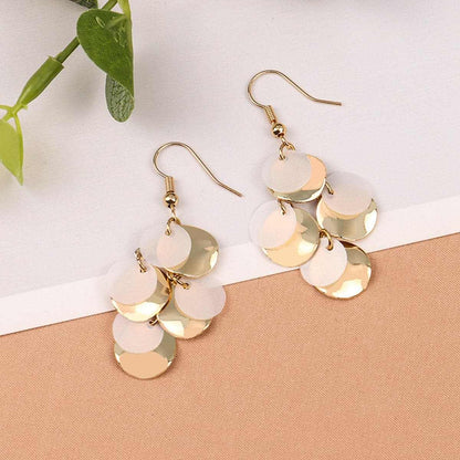 White Sequin & Goldtone Drop Earrings