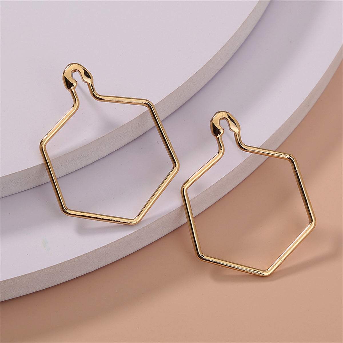 Goldtone Open Hexagon Drop Earrings