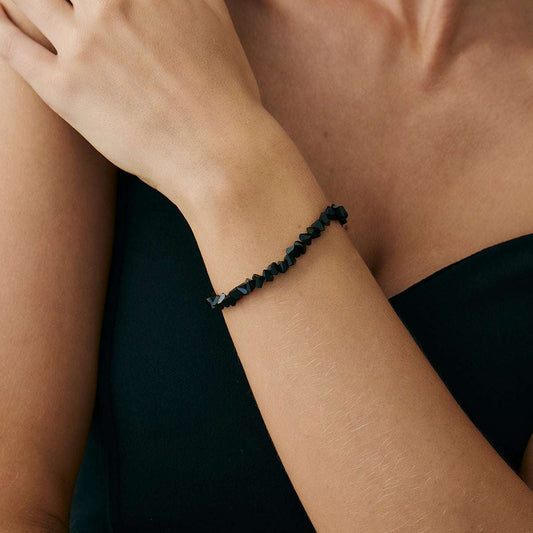 Black Resin & Silvertone Irregular Beads Link Bracelet