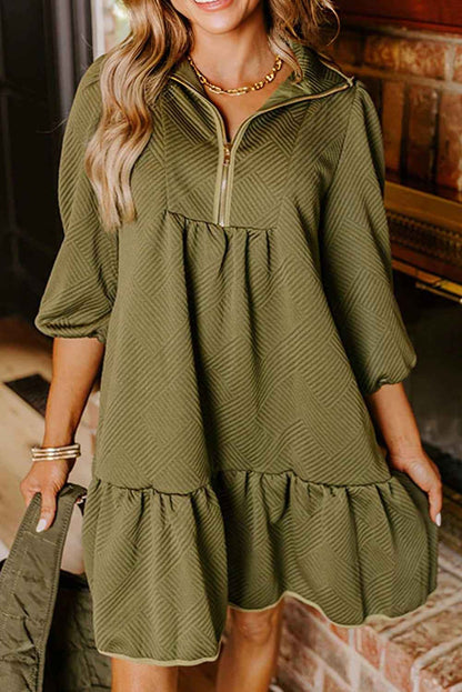 Danielle Zip Collar Textured Mini Dress