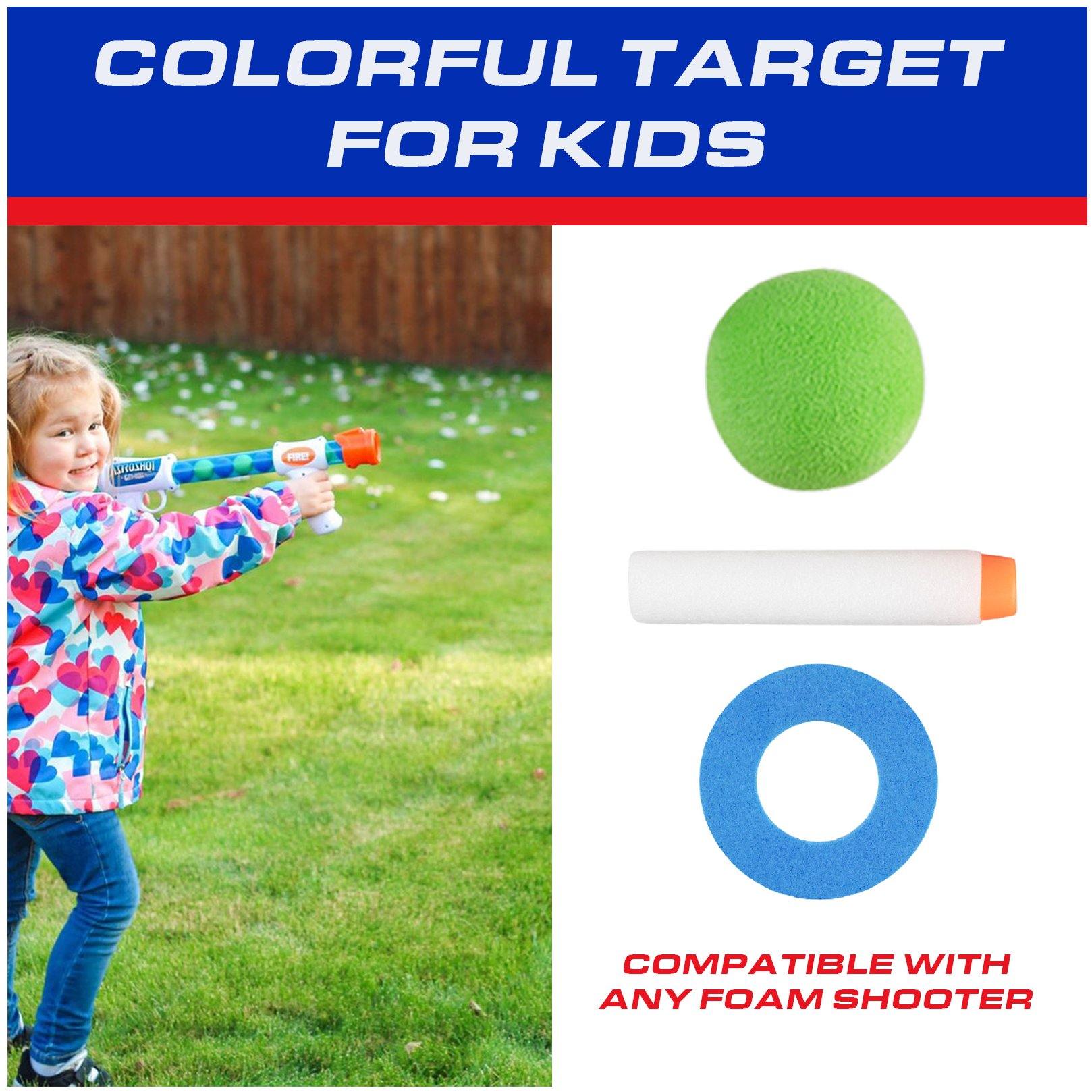 White, blue dart gun and green, blue balls-