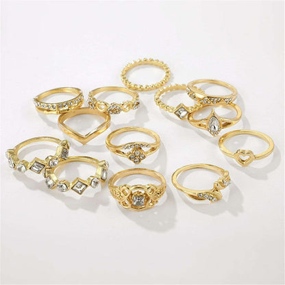 Cubic Zirconia & Goldtone Open Alternating Heart Ring Set