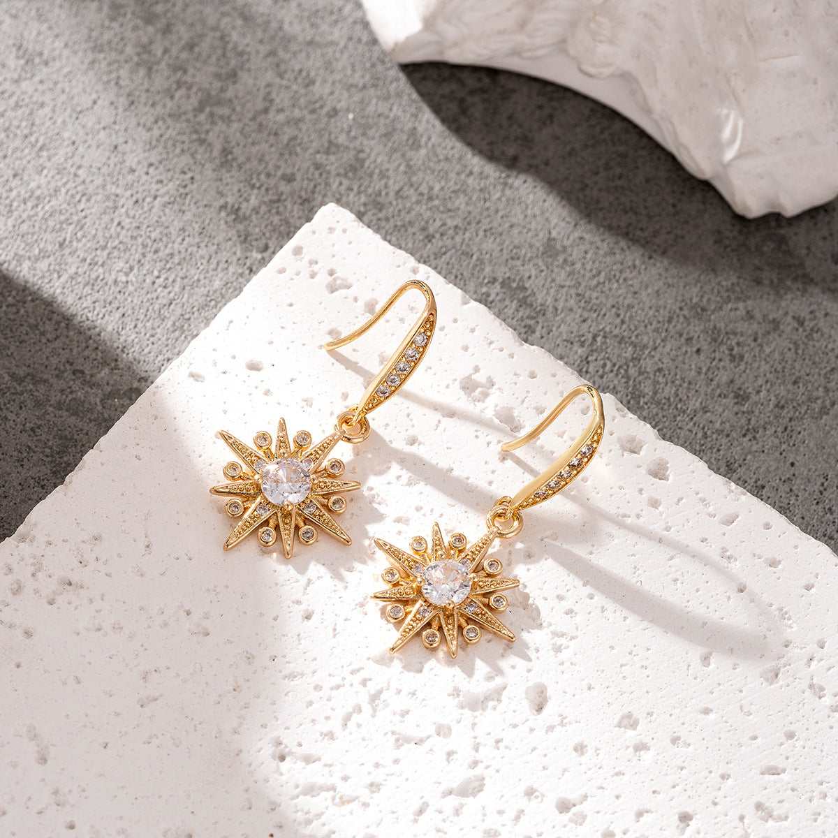 Crystal & Cubic Zirconia Goldtone Star Hook Earrings