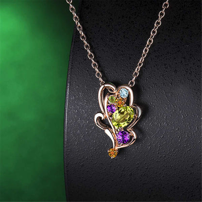 Green Crystal & Cubic Zirconia Leaf Pendant Necklace