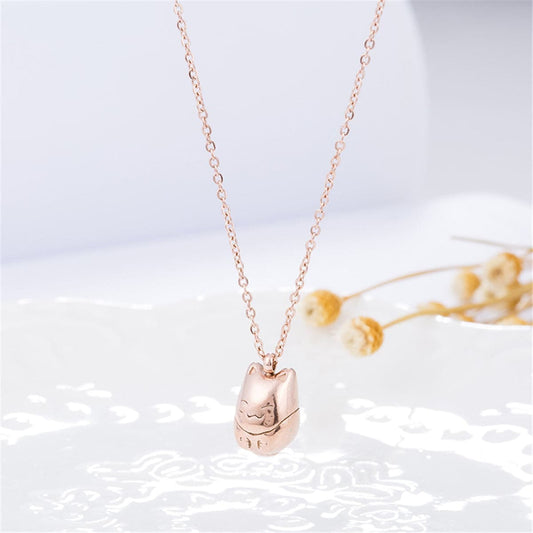 Rose Goldtone Cute Kitty Pendant Necklace