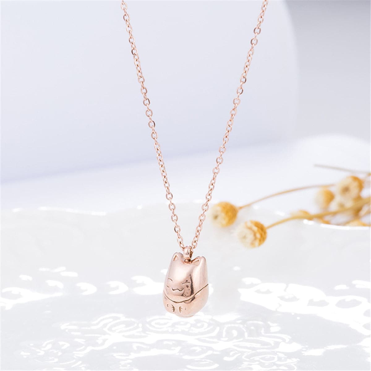 Rose Goldtone Cute Kitty Pendant Necklace