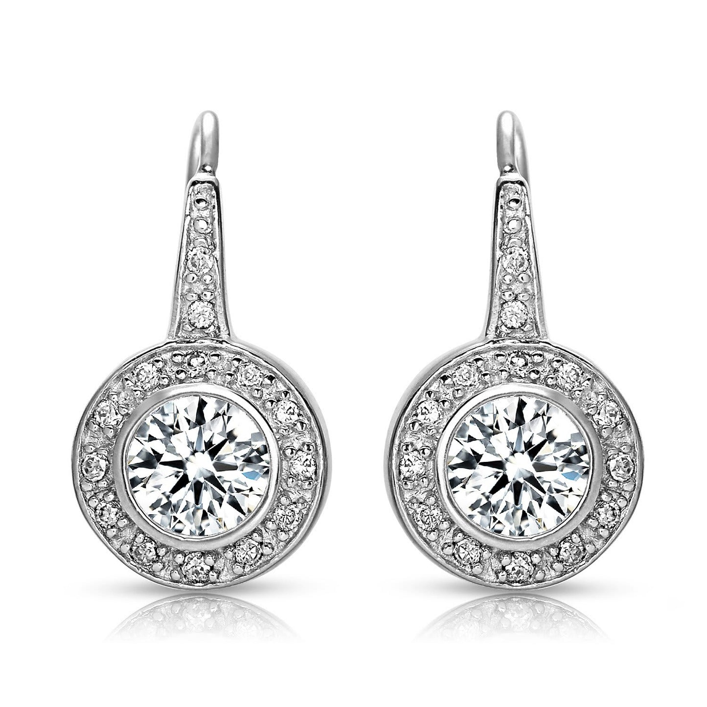 Halo Dangle Earrings with Bezel Set Round Cubic Zirconia