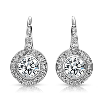 Halo Dangle Earrings with Bezel Set Round Cubic Zirconia