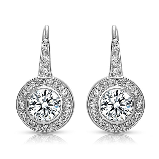 Halo Dangle Earrings with Bezel Set Round Cubic Zirconia