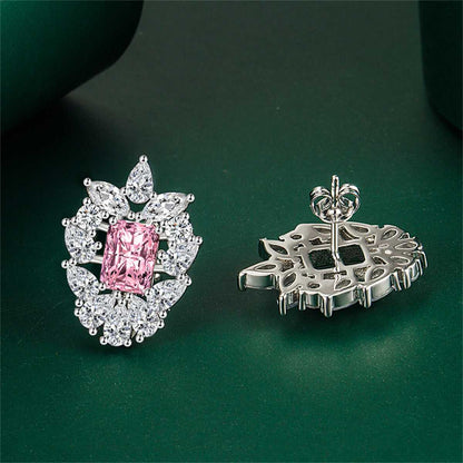 Pink Crystal & Cubic Zirconia Cluster Stud Earrings