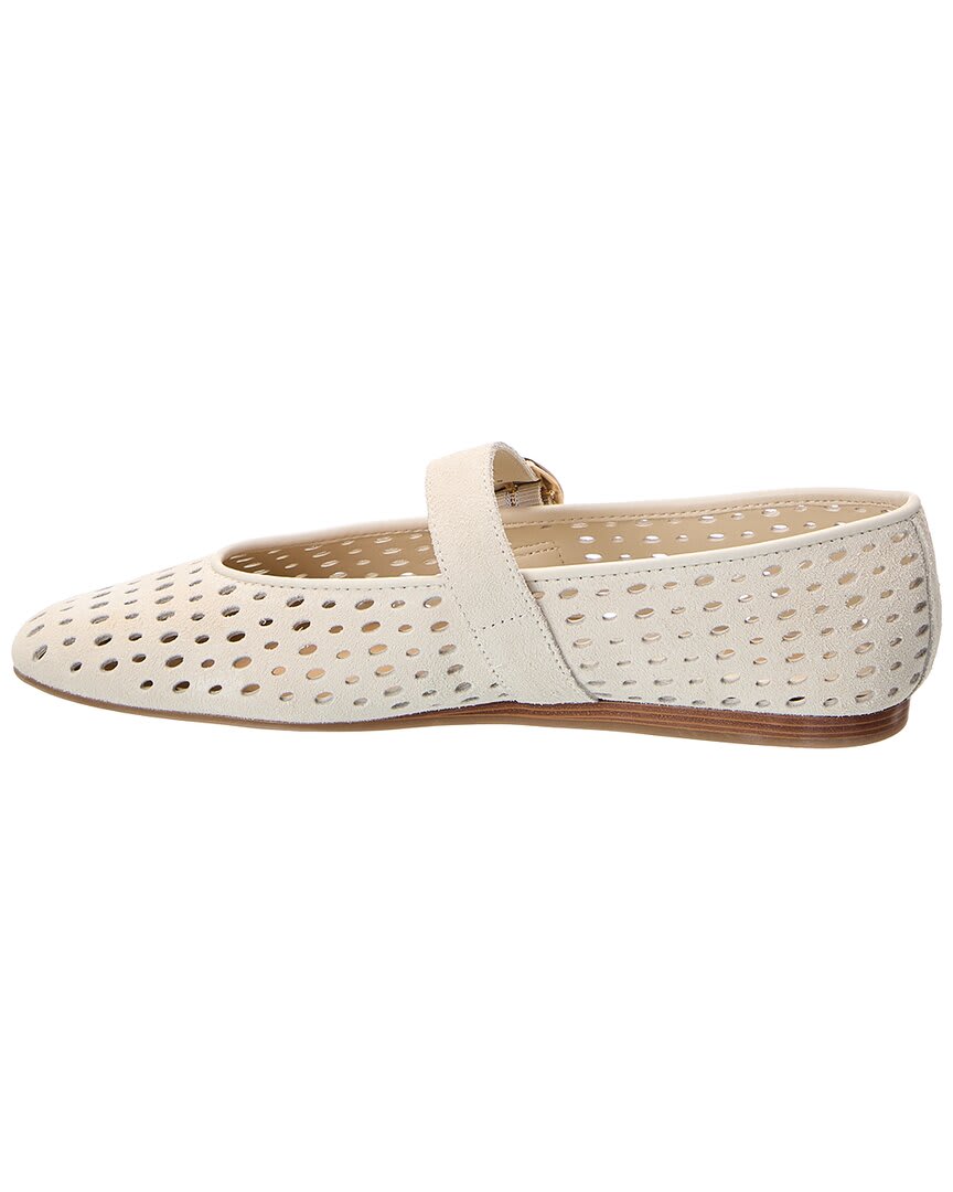 creme perforated suede-