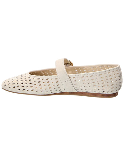 creme perforated suede-