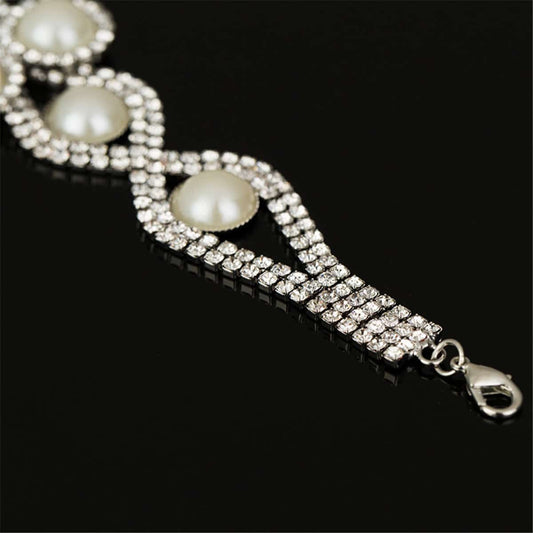 Pearl & Cubic Zirconia Silvertone Crossing Bracelet