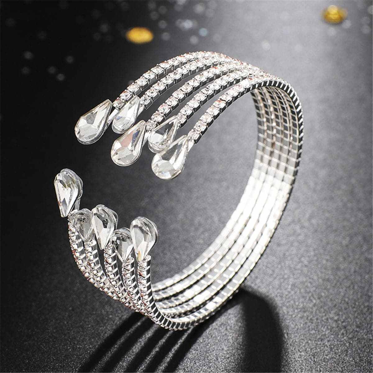 Cubic Zirconia & Crystal Teardrop Layered Cuff