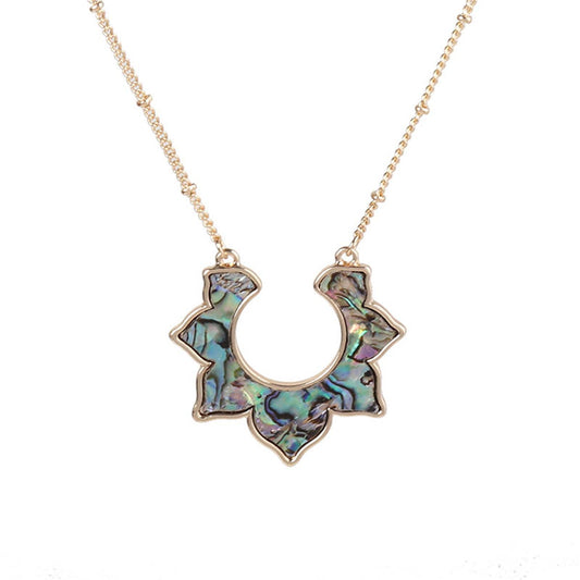 Abalone Shell & Goldtone Sunflower Pendant Necklace