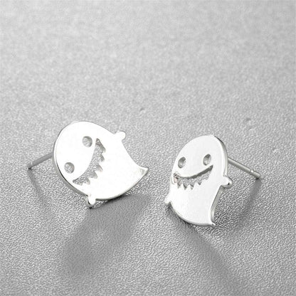 Silvertone Ghost Stud Earrings