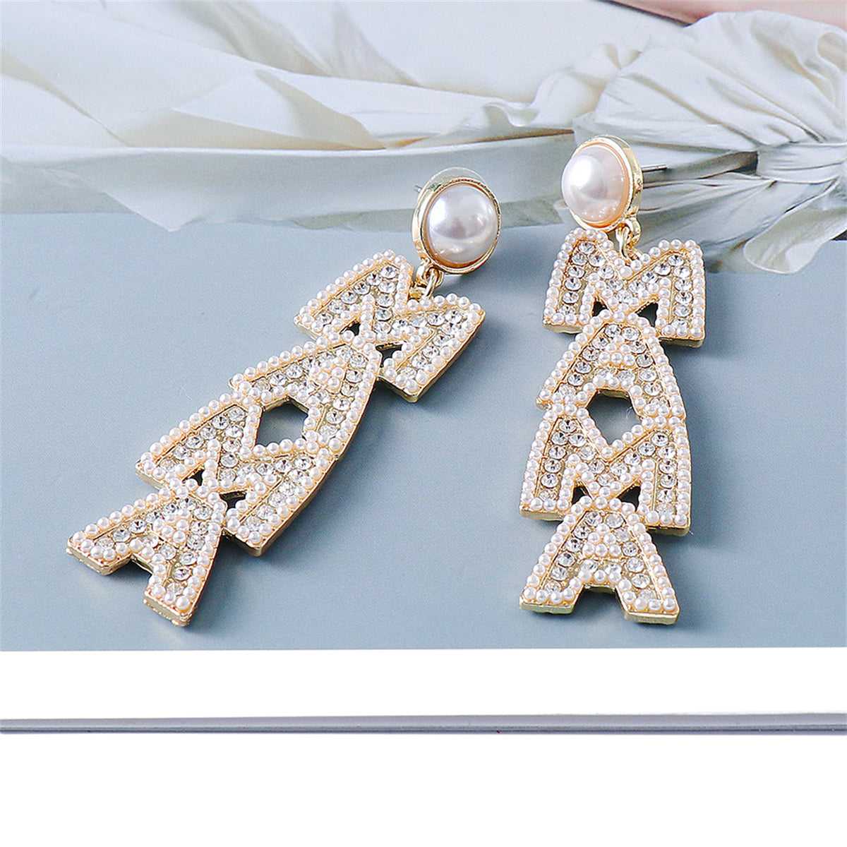 Cubic Zirconia & Pearl Goldtone 'Mama' Drop Earrings