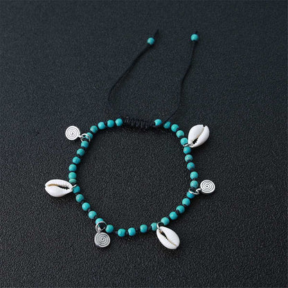 Turquoise & Silvertone Shell Adjustable Anklet