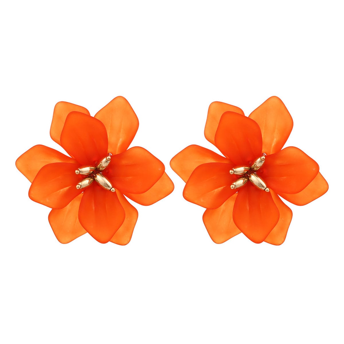 Orange Acrylic & Goldtone Floral Stud Earrings