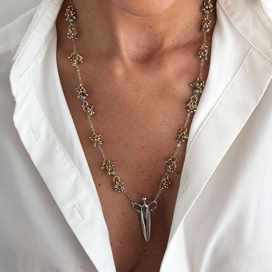 Two Tone Bead Cluster Station Olecranon Pendant Necklace