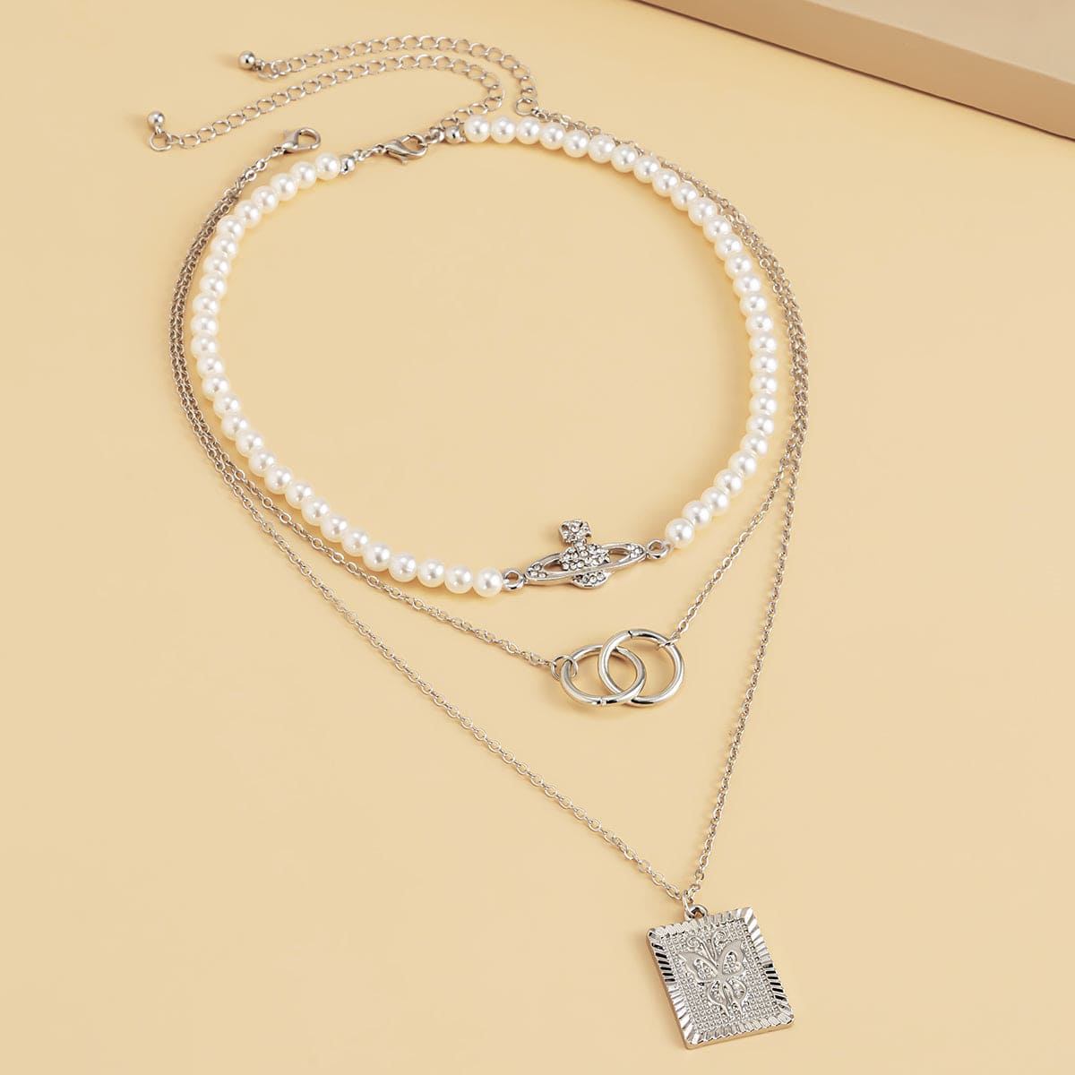 Pearl & Silver Plated Butterfly Card Necklace Set