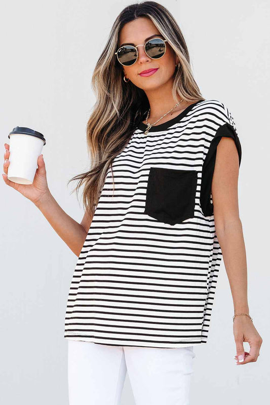 Threaded Pear Marie Stripe Chest Pocket Tank Top