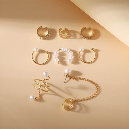 Cubic Zirconia & Pearl Goldtone Ear Cuff Set