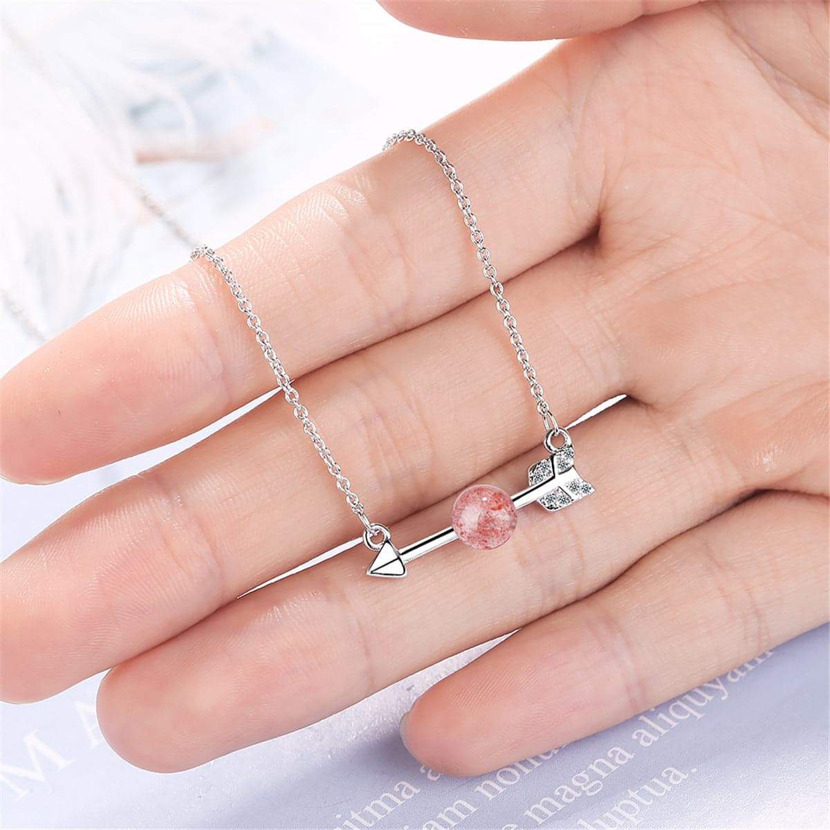 Strawberry Red Crystal & Silvertone Arrow Pendant Necklace