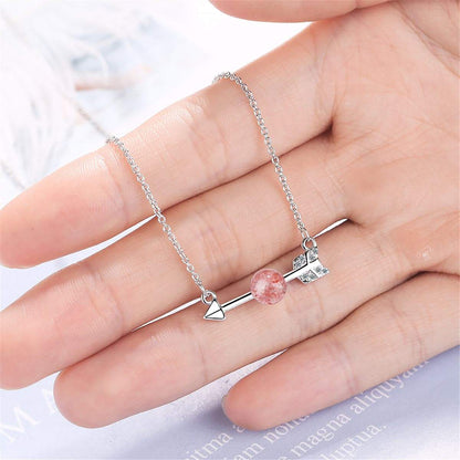 Strawberry Red Crystal & Silvertone Arrow Pendant Necklace