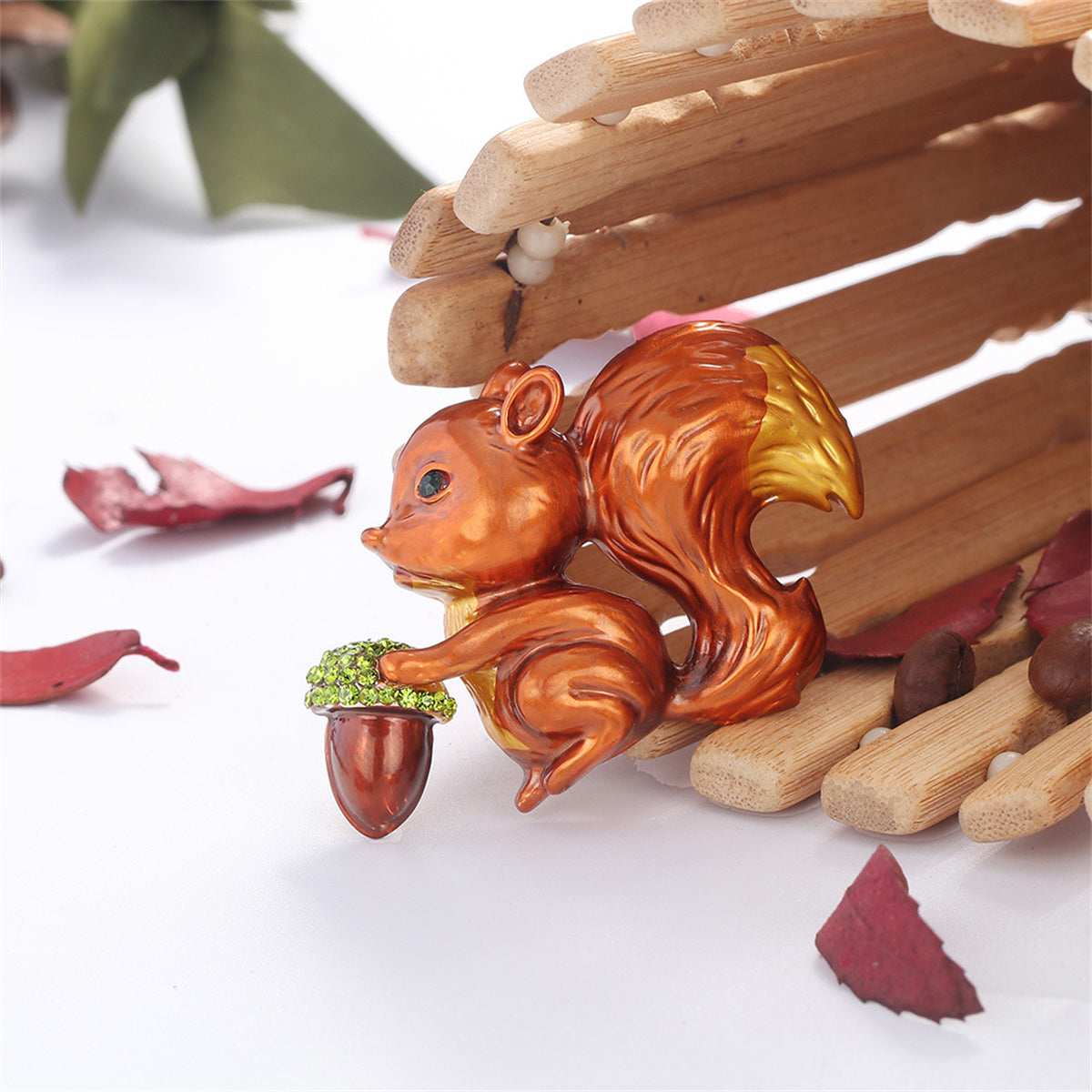 Cubic Zirconia & Enamel Goldtone Squirrel Brooch