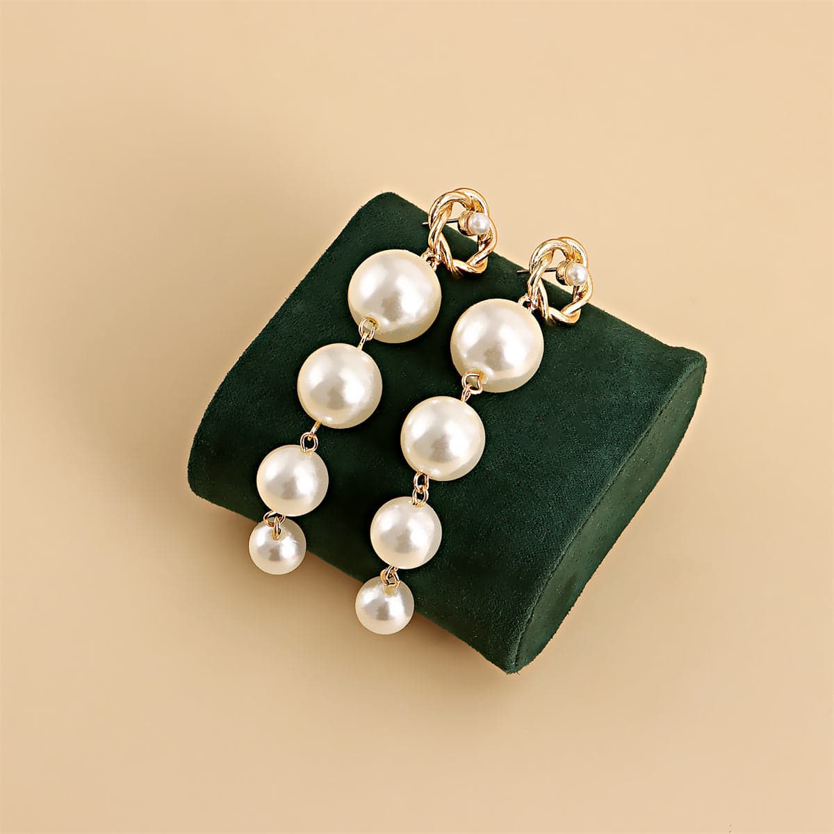 Pearl & Goldtone Drop-Line Dangle Earrings