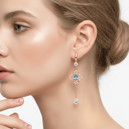 Sea Blue Crystal & Cubic Zirconia Goldtone Rhombus Drop Dangle Earrings