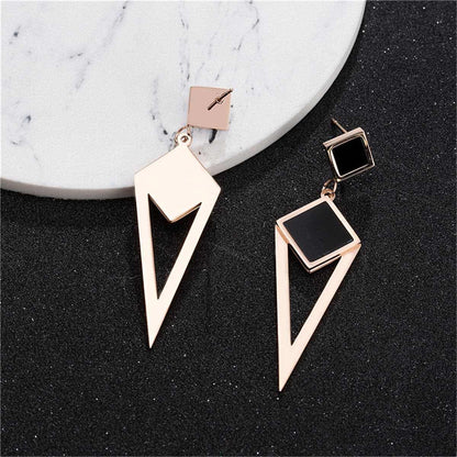 Black & Rose Goldtone Geometric Openwork Drop Earrings