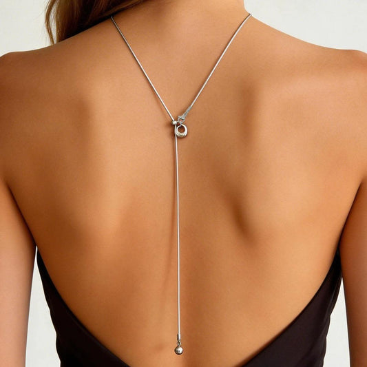 Silvertone Open Drop Lariat Necklace