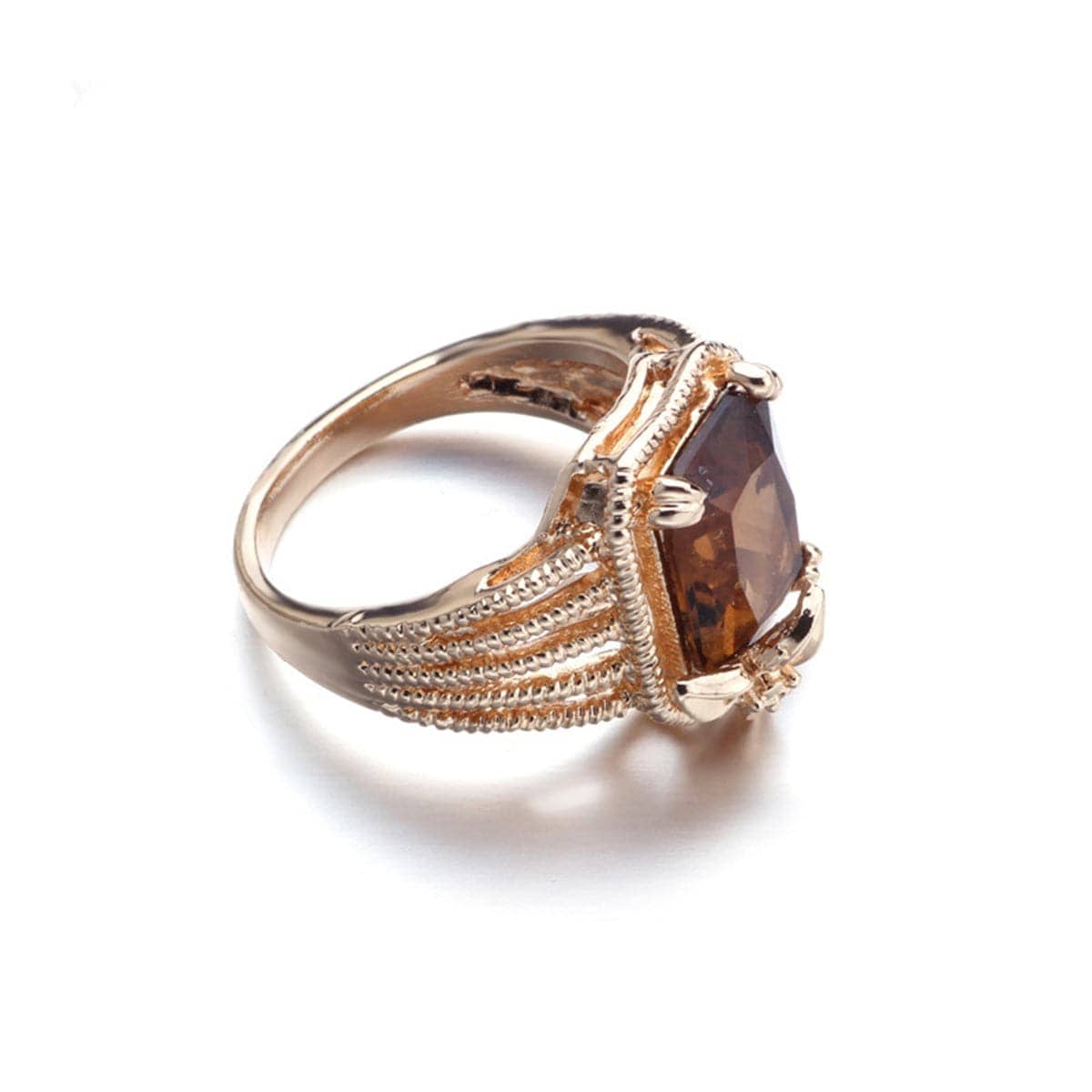 Dark Champagne Crystal & Rose Goldtone Cushion-Cut Ring