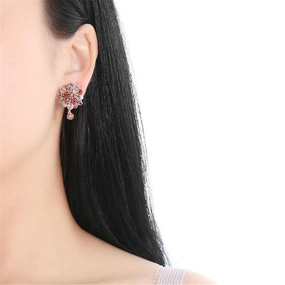 Jewel-tone Crystal & Rose Goldtone Flower Earrings