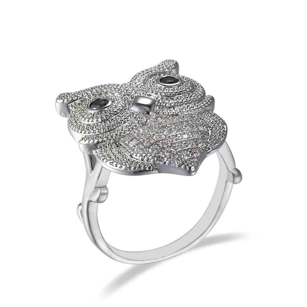 Cubic Zirconia & Silvertone Owl Ring-3